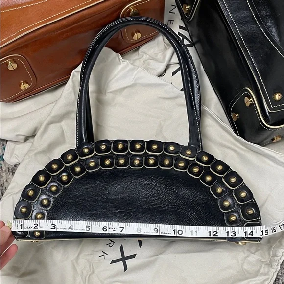 Maxx New York Leather Black Gold stud brass ball Studded Shoulder Bags - Picture 15 of 17